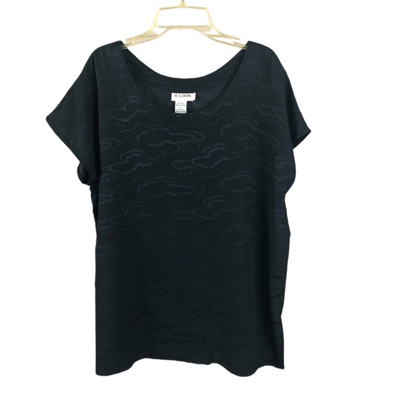 SHIRT - Women's H Look Black Silk Blouse With Subtle Cloud Pattern. Size Large. - Picture 1 of 13